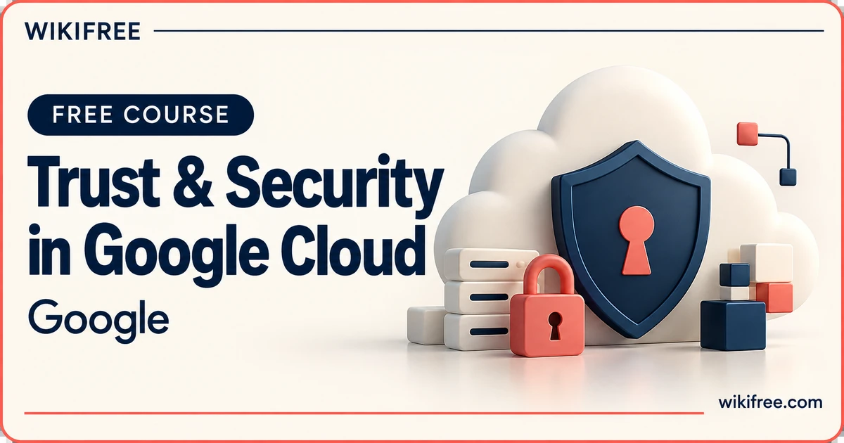 Trust and Security in Google Cloud, illustrated with a cloud, shield, keyhole and padlock.