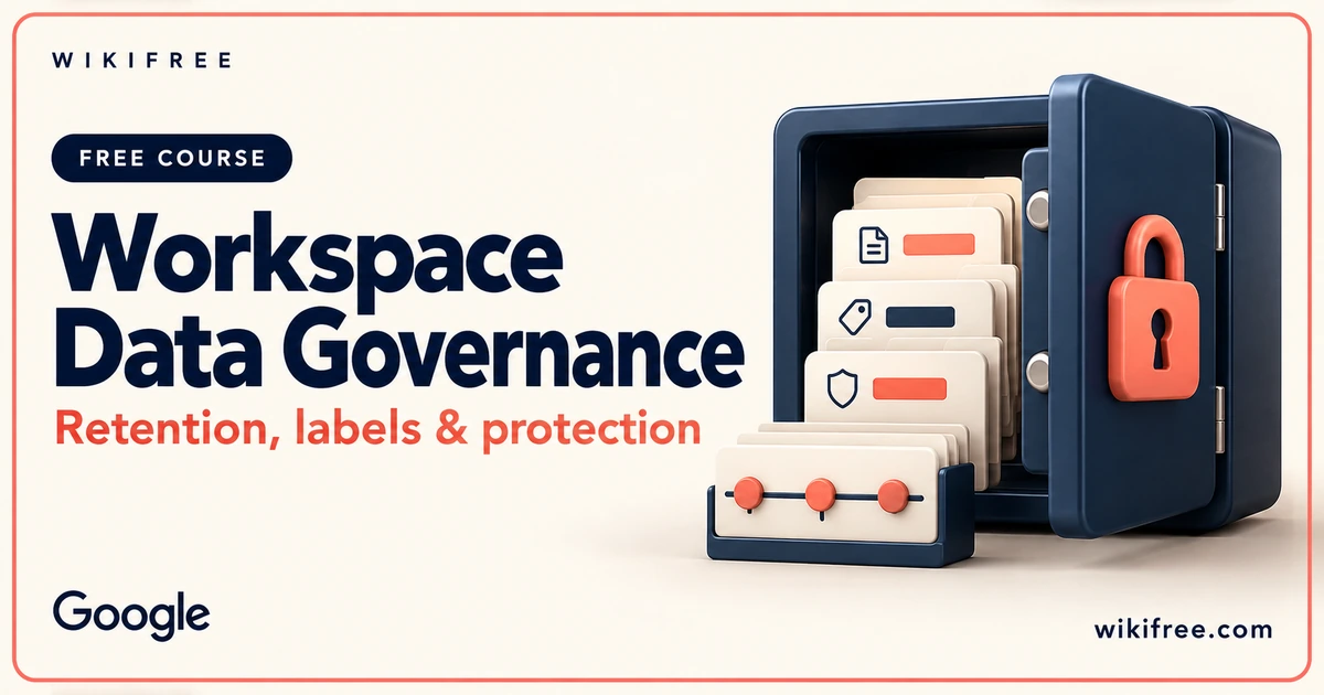 Workspace Data Governance course cover with an illustrative data vault, padlock and retention cards.