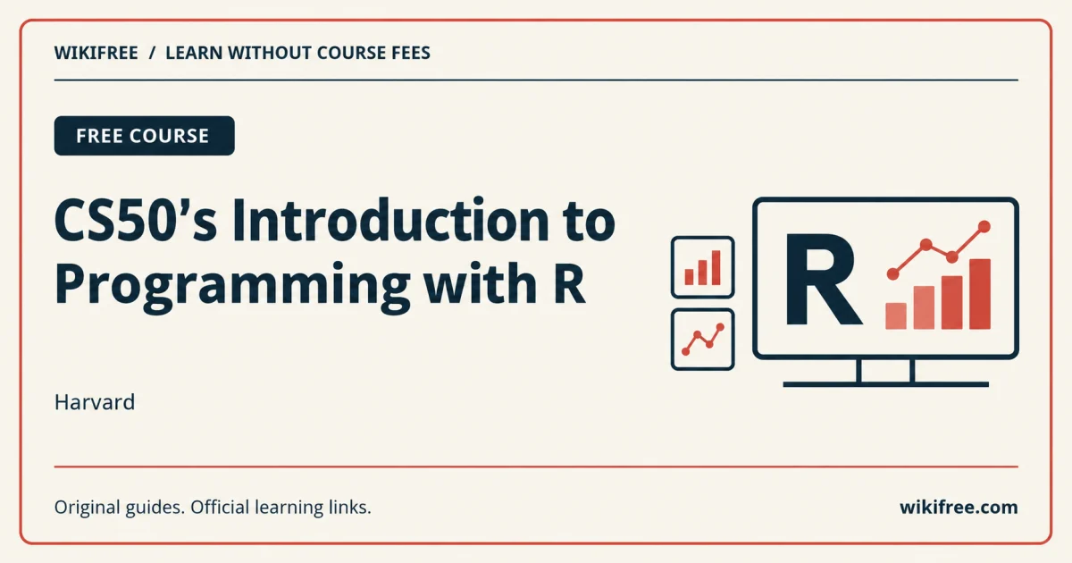 CS50 Introduction to Programming with R, with an R symbol and illustrative data charts.