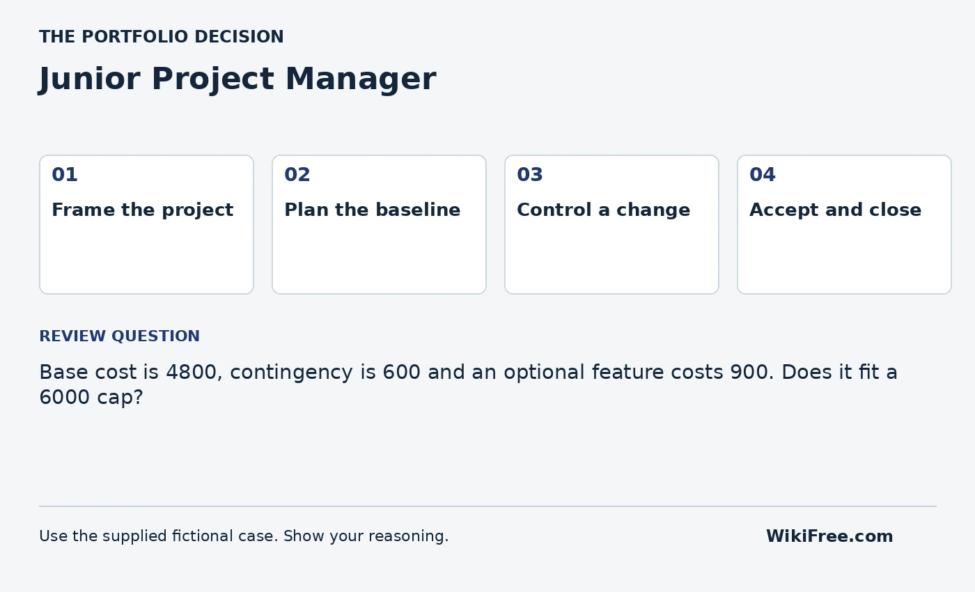Junior Project Manager portfolio roadmap and a review question from the fictional case