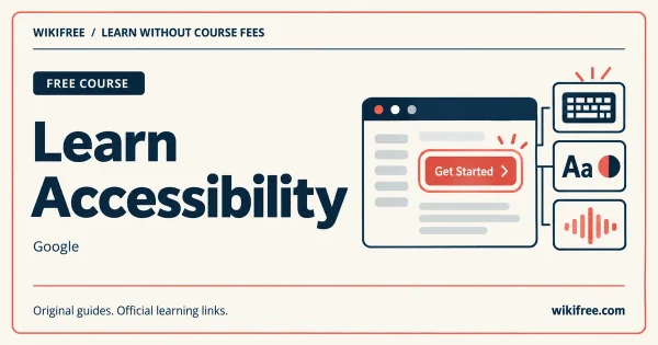 Learn Accessibility course cover with a highlighted interface control, keyboard and text and audio symbols.