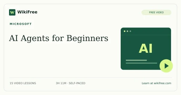 AI Agents for Beginners by Microsoft: 15 free video lessons. Original WikiFree course artwork.