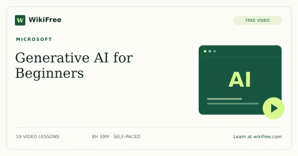 Generative AI for Beginners by Microsoft: 19 free video lessons. Original WikiFree course artwork.