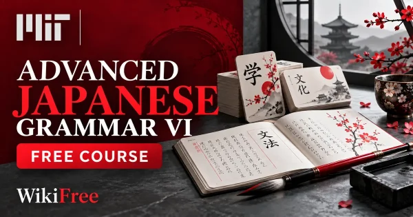 Free MIT Course: Advanced Japanese Grammar VI. Original topic-specific WikiFree artwork in MIT red, silver, black and white. FREE COURSE.
