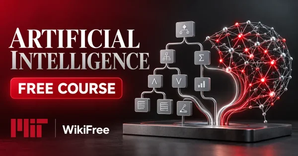 Free MIT Course: Artificial Intelligence: Search, Reasoning and Learning. Original topic-specific WikiFree artwork in MIT red, silver, black and white. FREE COURSE.