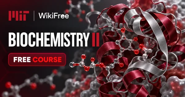 Free MIT Course: Biochemistry II: Proteins and Metabolism. Original topic-specific WikiFree artwork in MIT red, silver, black and white. FREE COURSE.