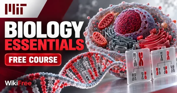 Free MIT Course: Biology Essentials: Cells, DNA and Genetics. Original topic-specific WikiFree artwork in MIT red, silver, black and white. FREE COURSE.