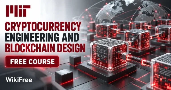 Free MIT Course: Cryptocurrency Engineering and Blockchain Design. Original topic-specific WikiFree artwork in MIT red, silver, black and white. FREE COURSE.