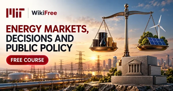 Free MIT Course: Energy Markets, Decisions and Public Policy. Original topic-specific WikiFree artwork in MIT red, silver, black and white. FREE COURSE.