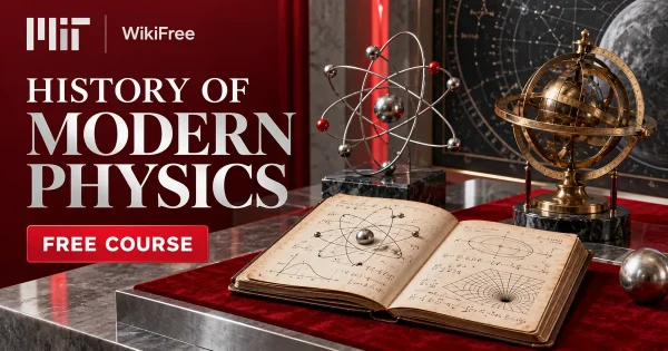 Free MIT Course: History of Modern Physics. Original topic-specific WikiFree artwork in MIT red, silver, black and white. FREE COURSE.