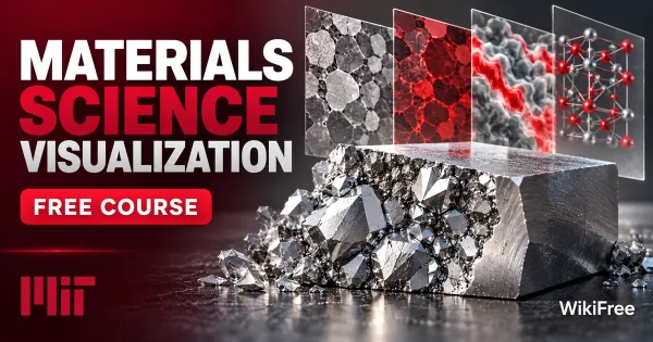 Free MIT Course: Materials Science Visualization. Original topic-specific WikiFree artwork in MIT red, silver, black and white. FREE COURSE.