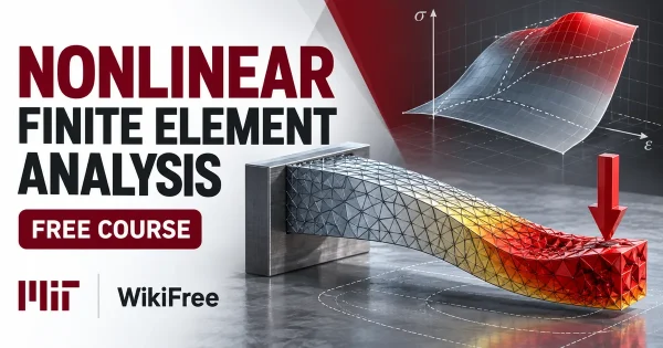 Free MIT Course: Nonlinear Finite Element Analysis. Original topic-specific WikiFree artwork in MIT red, silver, black and white. FREE COURSE.