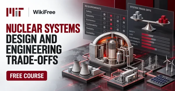 Free MIT Course: Nuclear Systems Design and Engineering Trade-Offs. Original topic-specific WikiFree artwork in MIT red, silver, black and white. FREE COURSE.