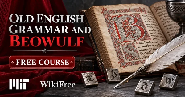 Free MIT Course: Old English Grammar and Beowulf. Original topic-specific WikiFree artwork in MIT red, silver, black and white. FREE COURSE.
