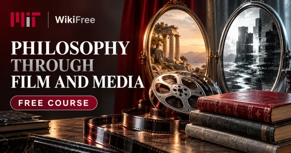 Free MIT Course: Philosophy through Film and Media. Original topic-specific WikiFree artwork in MIT red, silver, black and white. FREE COURSE.