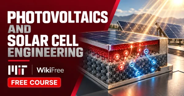 Free MIT Course: Photovoltaics and Solar Cell Engineering. Original topic-specific WikiFree artwork in MIT red, silver, black and white. FREE COURSE.