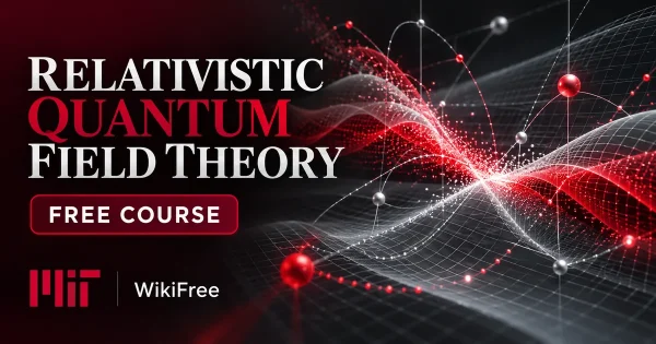 Free MIT Course: Relativistic Quantum Field Theory. Original topic-specific WikiFree artwork in MIT red, silver, black and white. FREE COURSE.