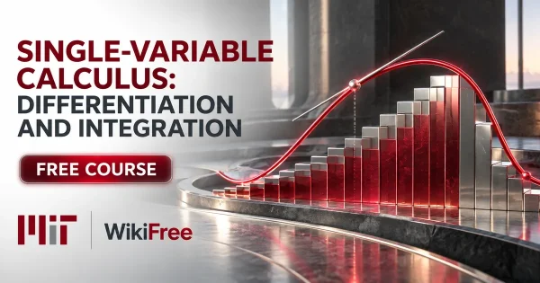 Free MIT Course: Single-Variable Calculus: Differentiation and Integration. Original topic-specific WikiFree artwork in MIT red, silver, black and white. FREE COURSE.