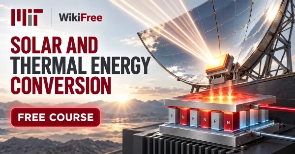 Free MIT Course: Solar and Thermal Energy Conversion. Original topic-specific WikiFree artwork in MIT red, silver, black and white. FREE COURSE.
