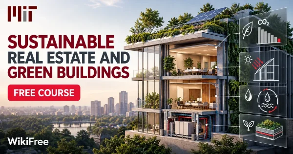 Free MIT Course: Sustainable Real Estate and Green Buildings. Original topic-specific WikiFree artwork in MIT red, silver, black and white. FREE COURSE.