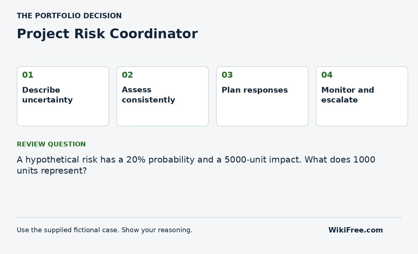 Project Risk Coordinator portfolio roadmap and a review question from the fictional case
