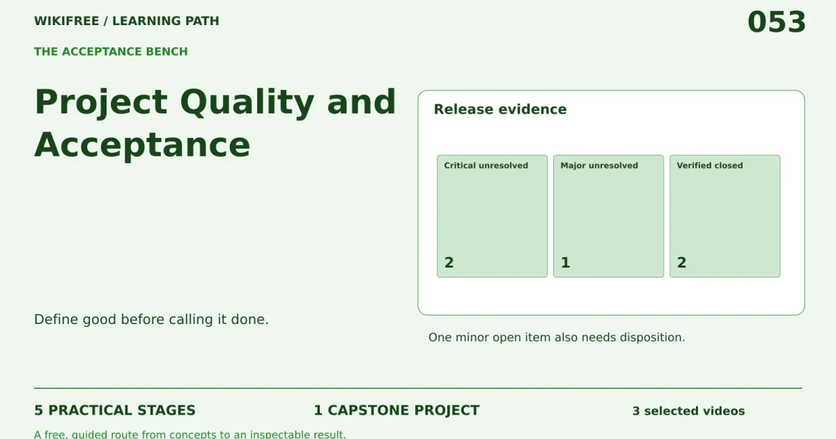 Project Quality and Acceptance: five practical stages, one capstone; Release evidence.