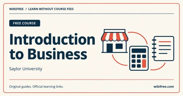 Saylor University Introduction to Business with a conceptual shop, calculator and notebook.