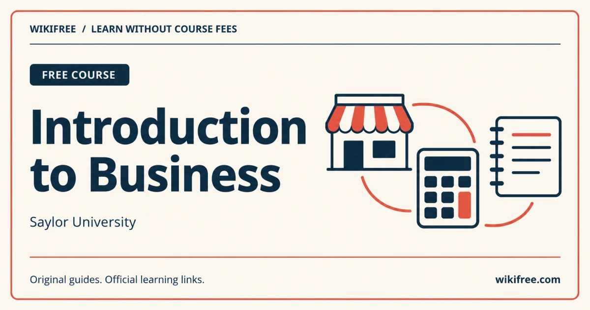 Saylor University Introduction to Business with a conceptual shop, calculator and notebook.